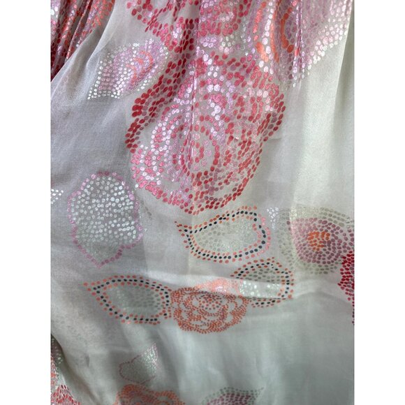 Catherine MaLendrino Size 8 Silk Dress Lined Smocked Shift Flow Boho Gray Coral - Picture 5 of 9